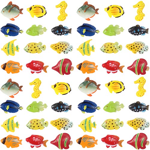 Boao 48 Stücke Tropische Fische Figur Spiel Satz, Party Gefallen, Verschiedene Plastik Fische Spielzeug, Meer Tiere Spielzeug für Kinder, 1,5 Zoll lang