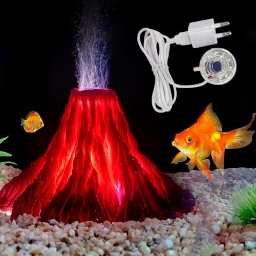 XPJBKC Aquarium Deko Set, Vulkanstein Aquarium Zubehör mit Bunte LED Lichter und Blasenpumpe, Aquarium Zubehör Deko, Deko Aquarium, Aquarium Dekorationen Vulkanstein für Süß und Salz Wasser