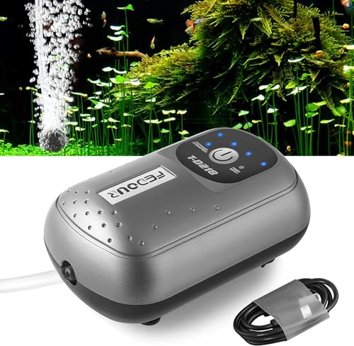 FEDOUR Tragbare USB Aquarium Luftpumpe, Intelligente Batterie-Sauerstoffpumpe, Superleise für Aquarien bis zu 100L, Angeln im Freien, Aquatischer Transport, Aquatischer Markt(1-Ausgänge)