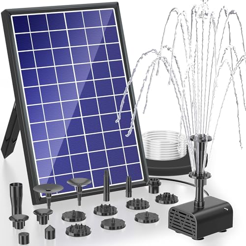 Biling Solar Brunnenpumpen 7.5W Solar Teichpumpe mit Akku, 3600 mAh Batterie Solar Springbrunnen, Solar Wasserpumpe Schwimmende Fontäne, Pumpe mit 10 Fontänenstilen für Garten,Wasserspiele,Vogel-Bad