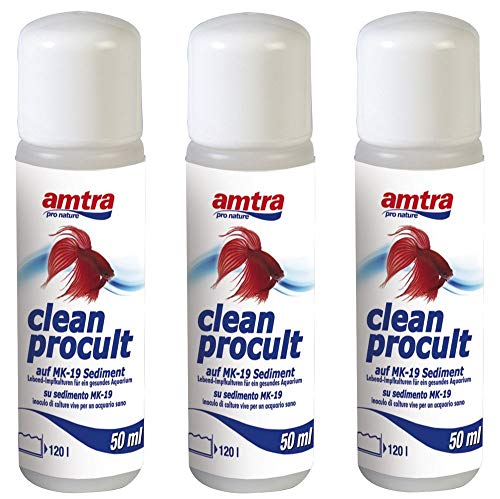 Amtra Clean Procult Set 3 Stück Lebend-Impfkulturen Aktive Filterbakterien Gesundes Aquarium Algen Wasser Fische Grundreinigung 3x50ml