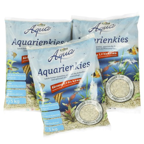 Dehner Aqua Aquarienkies, Körnung 5 - 8 mm, 3 x 5 kg (15 kg), weiß