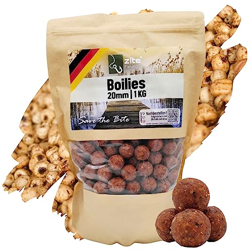 Zite Fishing Boillies fürs Karpfen-Angeln – 3x1kg in verschiedenen Aromen – Angelköder sinkend in wiederverschließbarem Beutel – Hochfängige Aromen durch wohldosierte Aminosäuren (Tigernuss)