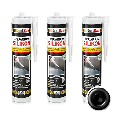 Isolbau Aquarium Silikon 3 x 300 ml - Dauerelastisches Spezial-Silikon für Aquarien & Glaskonstruktion - Für Innen- & Außenbereich – Schwarz, Kartusche