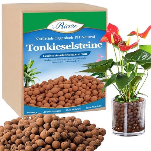 Riare 20L Blähton Für Pflanzen Organische Blähtonkiesel Hydrokultur Granulat Tnkugeln Pflanzen Tongranulat für Zimmerpflanzen Topfpflanzen Orchideen und Andere Gartenutensilien (20L)