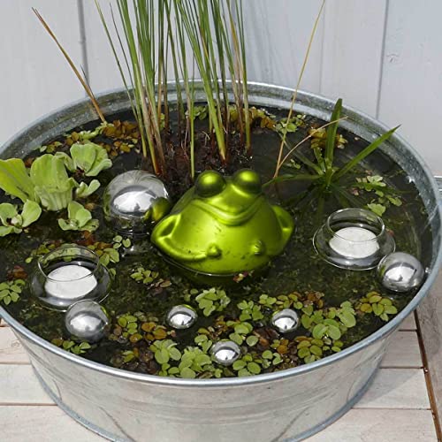 Storm's Gartenzaubereien Miniteich Komplettset - Schwimmfrosch, Teelichtschalen, Schwimmkugeln Silber schwimmende Teichdeko