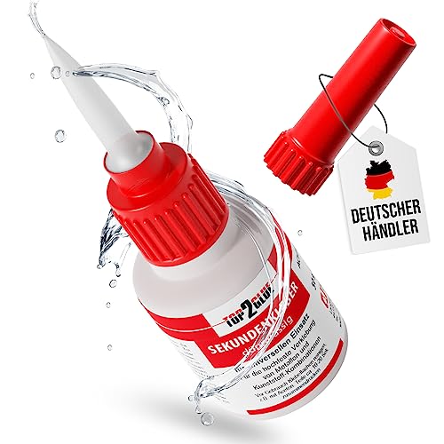 TOP2GLUE Sekundenkleber extra stark dünnflüssig 50g, hitzebeständig und wasserfest,Industriequalität für Handwerk Haushalt Hobby Modellbau Superkleber (1 Flasche)