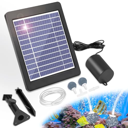 GuKKK Solar Sauerstoffpumpe, 4W Solar Teichbelüfter mit 2200mAh Akku, Solar Luftpumpe Aquarium Oxygenator, Oxygenator Aquarium Luftpumpe Angelbelüfter mit Rohr Luftblasensteinen, für Gartenteiche (A)