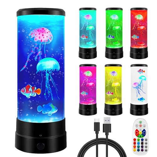 BORDEAG Quallen Lampe, Lavalampe Quallen, Runde Jellyfish Lamp, Quallen Aquarium Lampe mit 17-Farbwechsel-Modi Fernbedienung, Fantasy Quallen Lavalampe für Stimmungslicht, Nachtlicht, Zuhause Deko