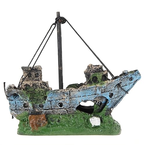 Movoja Aquarium Dekoration - Schiffswrack Piratenschiff - für Süß und Salzwasser - Schiff Boot Versunken Fähre Holzboot Ornament Aquaristik