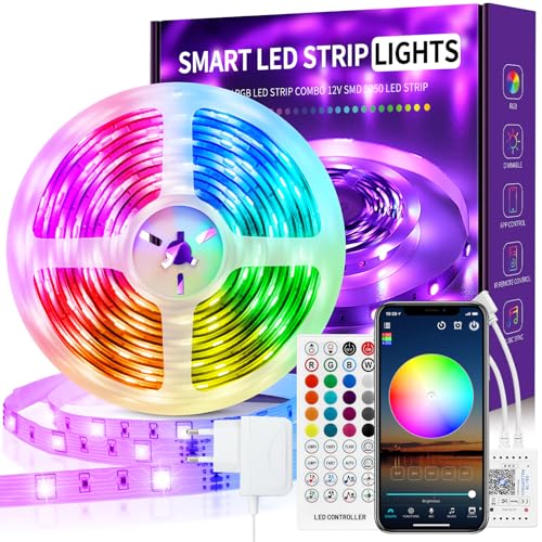 Beaeet LED Strip 5m, LED Streifen Farbwechsel LED Band 5m Selbstklebend mit Fernbedienung und App, LED Lichterkette Leds für Zimmer Küche, Party