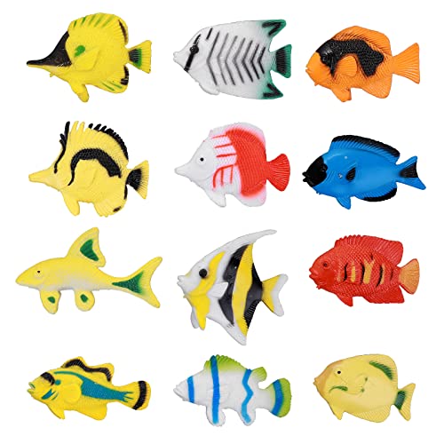 cobee Tropisches Fischspielzeug, 12 teiliges Mini Spielzeug Fische Meerestierfiguren Partygeschenke Kunststoff Meereslebewesen Tropische Fischfigur Spielset Meerestiere Spielzeug Aquarium Dekorationen