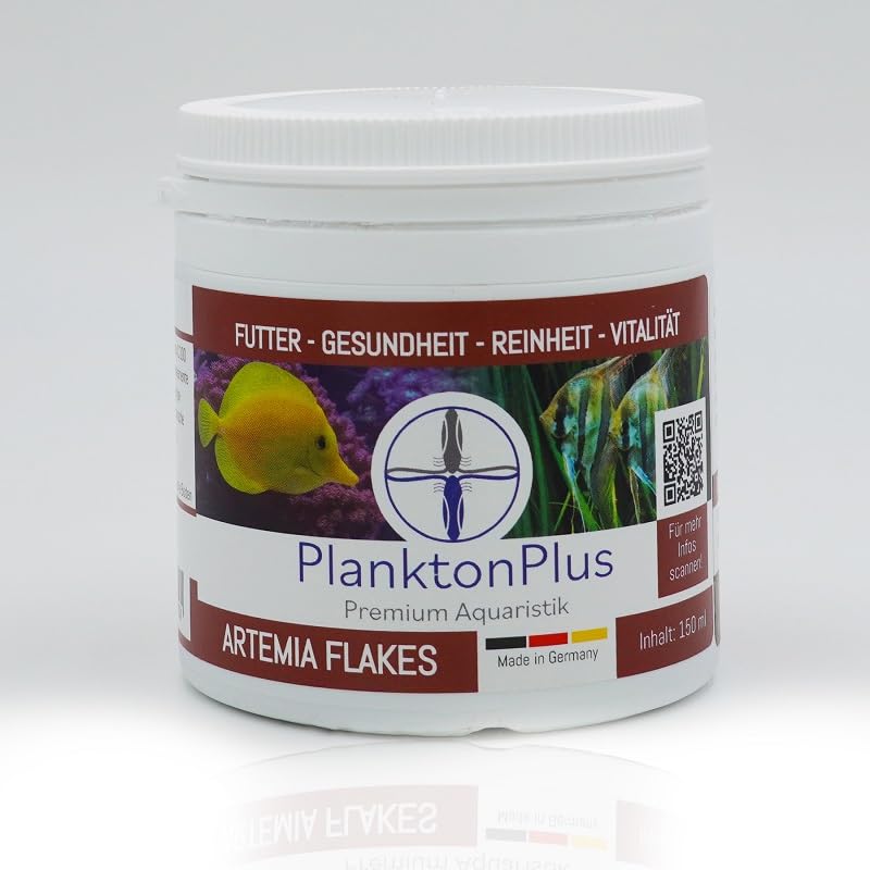 PlanktonPlus Artemia Flakes Flockenfutter Alleinfuttermittel Trockenfutter Fischfutter Natürliches Proteinfutter für Zierfische, Garnelen und Krebse 150ml
