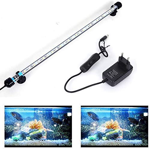 VARMHUS 18-112 cm LED Aquarium-Licht Unterwasserbeleuchtung Aufsetzleuchte Abdeckung Wasserdicht Lampe Stecker EU für Fisch Tank (1.8 * 48cm, Weiß & Blau)