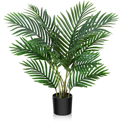 Fopamtri Kunstpflanzen Groß Areca Kunstpalme 60cm im Topf Künstliche Pflanze Tropical Hawaii Grün Fake Plant für Schlafzimmer Büro Garten Hochzeit Party Deco(1 Pack)