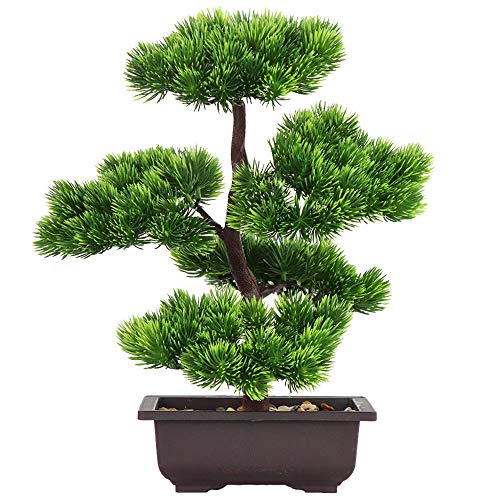 Aisamco Künstlicher Bonsai-Baum Gefälschte Pflanzendekoration Künstliche Zimmerpflanzen in Töpfen Japanische Bonsai-Kiefernpflanze 33 cm hoch für die Hauptdekoration als Desktop-Display