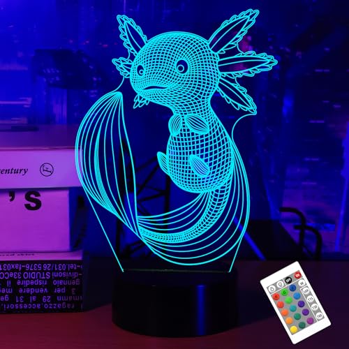 FULLOSUN Axolotl Nachtlicht, Axolotl Illusion Lampe, 3D Illusions Lampe für Kinder, 16 Farben ändern sich mit Fernbedienung, Kinderzimmer Dekor Geschenk für Jungen Mädchen