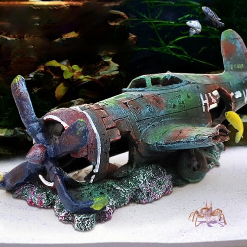 XUBX Aquarium Ornamente, Aquarium Rock Cave Dekoration, Flugzeug Berghöhle Zubehör Aqua Deko Für Kleine Garnele Fisch Schildkröte, das dekorative Polyresin Landschaft Für Fish Tank (24X 10.5X8cm)…