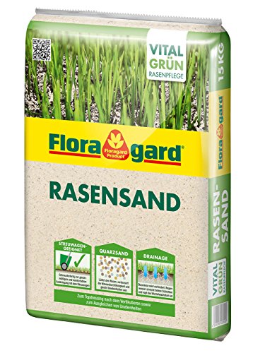 Floragard Rasen-Sand 15 kg für 10 m² • Rasenpflege • zum Lüften schwerer Böden • streuwagenfähig • zum Topdressing nach dem Vertikutieren • zum Ausgleichen von Unebenheiten