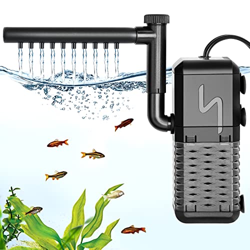 AQQA Aquariumfilter, 600 l/h, interner Aquariumfilter mit Belüftung und Regenfall, 6 W, leise Aquarium-Filterpumpe für Tanks bis zu 200 l