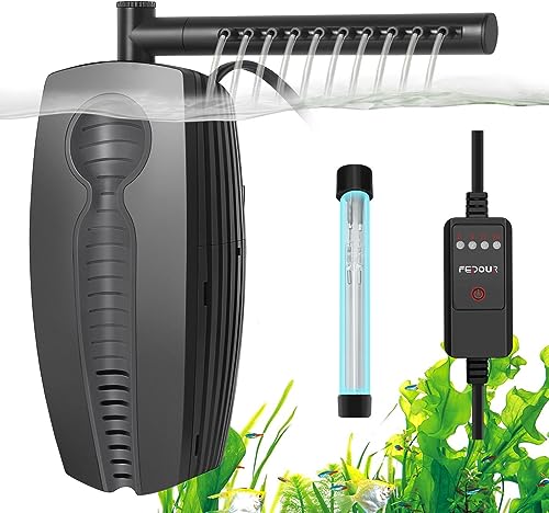 FEDOUR 165GPH Aquarium Filter U-V mit Timer, 8W einstellbare Aquarium-Filterpumpe, Unterwasser-Innenfilter für 30-180L Becken, mit biochemischer Baumwolle, Aktivkohle-Baumwolle, Keramikkugeln