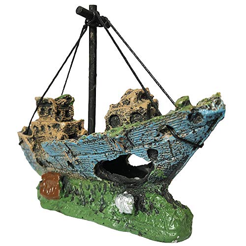 SLOME Aquarium Harz Boot Ornament - Aquarium Schiffbruch Dekorationen versunkene Schiff Ornament, Aquarium Ornament für Süßwasser Salzwasser-Tank