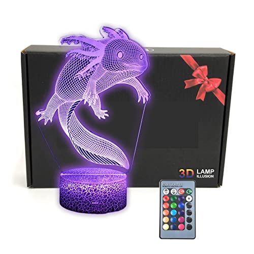 MARZIUS Axolotl 3D-Illusion, Schlafzimmerdekoration, Nachtlicht, Tischlampe, 16 Farben, Touch-Fernbedienung, Raumdekoration, Geschenke für Mädchen, Männer, Frauen, Kinder, Jungen, Jugendliche (01)