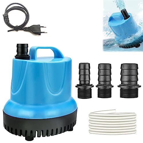 Nizirioo Ultra Leise Klein Tauchpumpe: 20W 1500L/H Aquarium Pumpe mit 3 Düse & 1,5 m Schlauch, Wasserpumpe Aquarium Tauchpumpe Springbrunnen Pumpe für Aquarium, Garten, Brunnen, Teich(Blau)