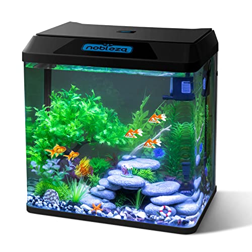 Nobleza Glas - 30L Mini Aquarium Komplettset, Nano Aquarium Stabiles Einsteigerbecken mit LED-Beleuchtung und Eingebautem Filtersystem, Fisch, Schwarz