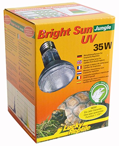 Lucky Reptile Bright Sun UV Jungle - 35 W Metalldampflampe für E27 Fassungen - Terrarium Lampe mit Tageslichtspektrum - Wärmelampe mit UVA & UVB Strahlung - UV Lampe für tropische Reptilien, 1 Stück (1er Pack)