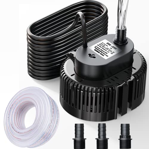 Lnicez Schmutzwasser-Tauchpumpe(75 W, Ø19 mm,3000L/H,5M mit Ablaufschlauch und 7.5M extra langem Netzkabel,3.2m max Förderhöhe,3 verschiedene Adapter) Black