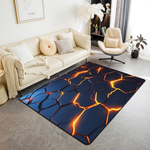 Loussiesd Geometrie Teppich 150x200cm Waben 3D Crack Effekt Küchenteppich Schwarz Geometrie Abstrakt Modern Teppich für Wohnzimmer Schlafzimmer Modern Teppich Moderne Kunst Wohnzimmerteppich Waschbar