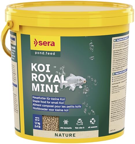 sera Koi Royal Nature Mini 3800 ml | Hauptfutter für Koi bis 12 cm | Omega-Fettsäuren & Mannan-Oligosaccharide | 4% Insektenmehl aus nachhaltiger Zucht | Formstabiles Granulat schont Wasser im Teich