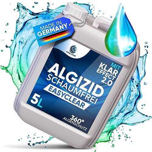 PoolLöwe® Algenvernichter Pool mit Klareffekt 2.0 und [360° Algenschutz] | Algizid für Pool flüssig 5L | Maximaler Algenschutz für Schwimmbad & Whirlpool | Algenfrei Algenmittel Algezid Poolklar