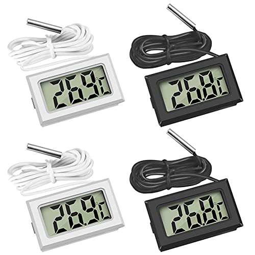 Thlevel Mini LCD Digital Thermometer Temperatur Tester mit Externem Sensor für Kühlschrank Gefrierschrank Aquarium (4 PCS mit extern Sensor)