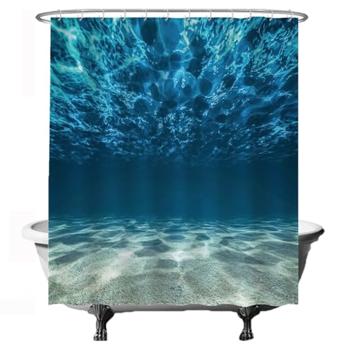 Ulticool Duschvorhang - Ozean Meer Ruhig Tauchen Aquarium Strand Sommer - Anti Schimmel - 180 x 200 cm – Waschbar – Wasserdicht - mit 12 Ringe - Blau