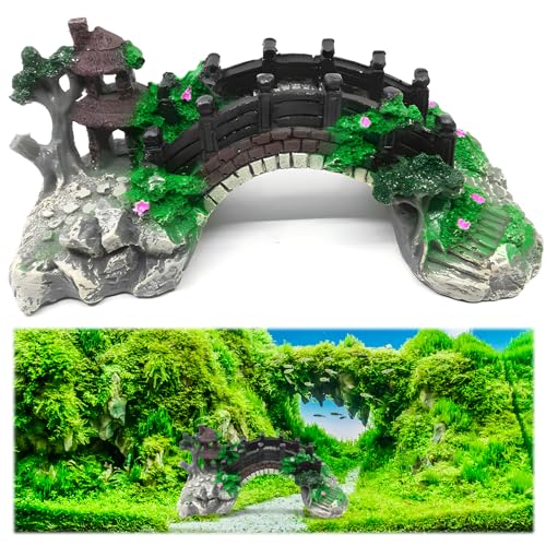 HPiano Aquarium Deko Höhle Aquarium, das dekorative Brücke landschaftlich gestaltet Baumstamm Holz Polyresin Landschaft,Brücke Ornament Umweltschutz landschaftlich ideal für kleine Garnele Fisch