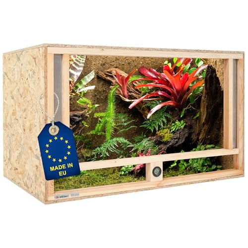 ITA Holz Terrarium 100x50x50 cm mit Frontbelüftung & Integriertem Hygrometer - Holzterrarium aus OSB-3 Platten - Terrarien für Reptilien, Schlangen, Amphibien - EU Produkt, FSC Zertifiziert