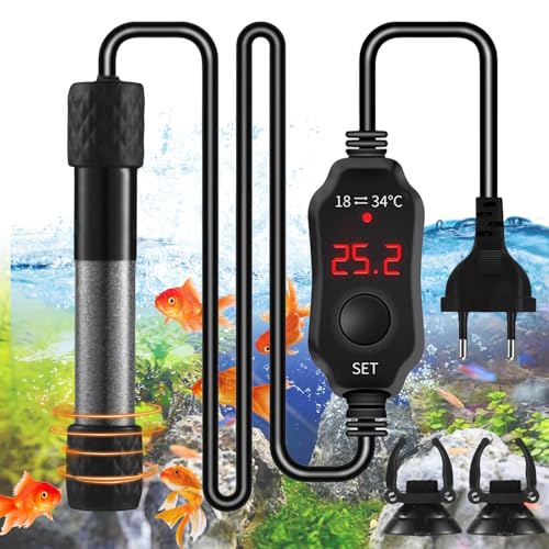 Asfrode 25W Mini Aquarium Heizstab, Digital Aquariumheizer Heizung mit Integriertem Thermometer Externer Temperaturregler für 1-20L Fisch/Schildkröte Tank Aquarien für Salzwasser und Süßwasser