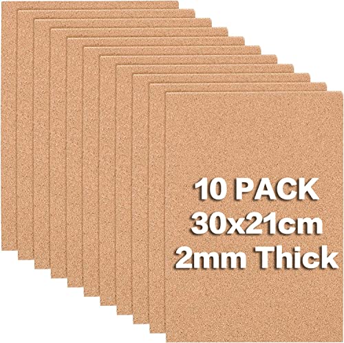 BENECREAT 10Pcs A4 Korkplatten 30x21cm Rechteck Untersetzer Kork Sheets Für Die Wanddekoration Party, 2mm Dick(Ohne Selbstklebender Rückseite)