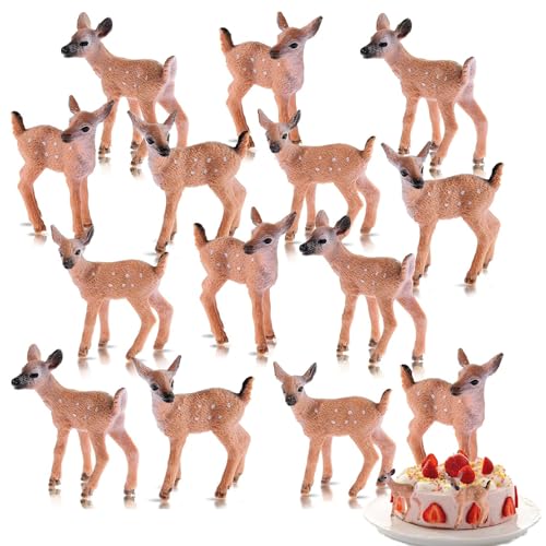 XZEIT 14 PCS Tierfiguren, Kunststoff Waldtiere Figuren Deer Figuren Ornamente, Realistisches REH Modell, Mini Tiere Spielzeug Set, Miniatur Tiere Spielzeug, für Handwerk Geschenk