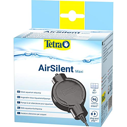 Tetra AirSilent Maxi - leise Aquarium Luftpumpe, Komplettset inklusive Ausstömerstein, geeignet zur Versorgung mit Sauerstoff von Aquarien mit 40 - 80 L, Schwarz