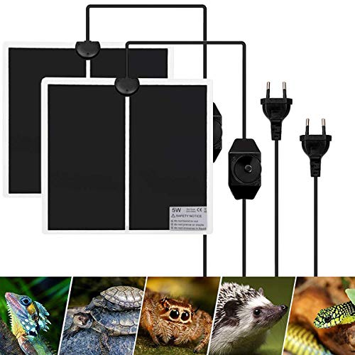 Liuer Heizmatte 5W, 2PCS Terrarium Heizmatten,Reptil Heizmatte,Einstellbar Reptile Wärmekissen mit Temperaturregelung Wärmematte für Reptilien Schildkröte Schlangen Eidechse Gecko Spinne