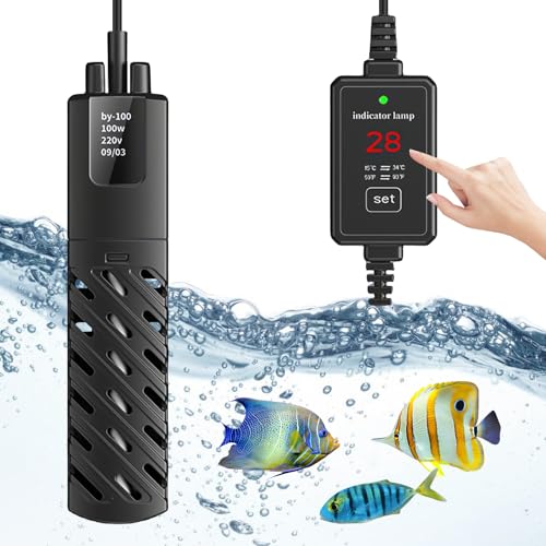 WIYETY 100W justierbare Aquarium Heizung Digitaler Aquarienheizer Aquarien Regelheizer Digital Fish Tank Heizung mit LED-Anzeige mit Schutzabdeckung und Controller für Fisch und Schildkröte 50-120L