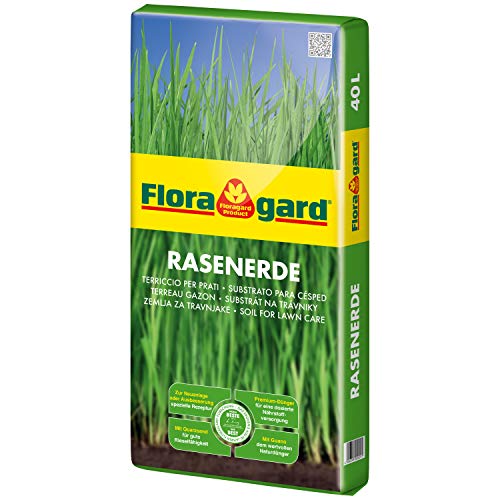 Floragard Rasenerde 40 L • hochwertige Spezialerde • zur Neuanlage, Pflege und Ausbesserung von Rasenflächen • mit dem Naturdünger Guano • mit Quarzsand