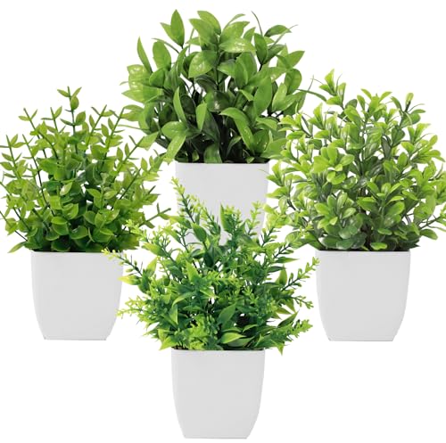 Roqueen 4 Stück Künstliche Pflanzen Mini Künstliches Grün Topfpflanzen Kunststoff Gefälschte Pflanzen für Home Badezimmer Büro Tabelle Dekoration