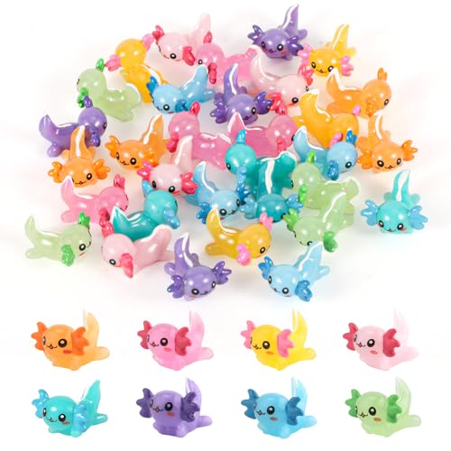 24 Stück Miniatur Axolotl Figuren, Mini Axolotl Harz Charms Kleiner Trottel Axolotl Ornament Spielzeug für Schmuckherstellung DIY-Handwerk Garten Landschaft Puppenhaus Dekorationen (8 Farben)