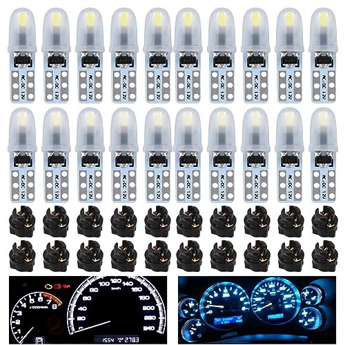 Nizirioo Glassockellampe 20er Set, DC 12 V T5 LED Leuchtmittel mit Drehverschluss-Sockel, Led Tacho Licht, Tacho Licht Auto, Glühlampe Tacholampe, Glühlampe Signallampe（Eisblau + Blau）