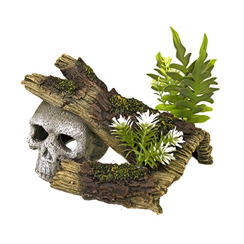 Rosewood 911019 Aquaristik-Ornament Schädel aus Harz mit Pflanzen, Small