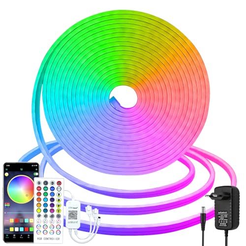 CCILAND Neon LED Strip 10M, 24V RGB Neon Streifen mit Fernbedienung APP Steuerung, Musik Sync LED Band Silikon DIY Flexibel Lichtband Wasserdicht für Wohnzimmer Schlafzimmer Dekor (RGB)